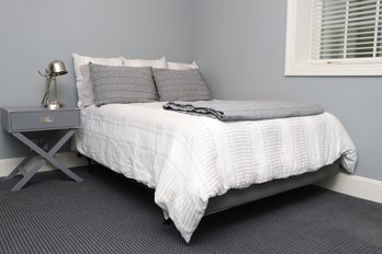 Queen Size Bed Frame  And West Elm Bedding Ensemble