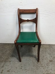 Antique Wood Chair With Green Cushion