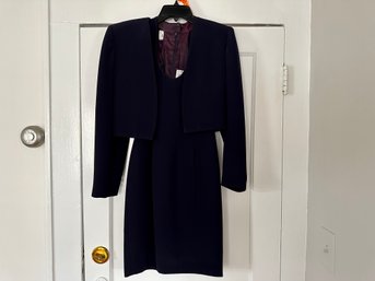 Nicole Miller Classic Navy Blue Sheath Dress With Jacket, Size 2