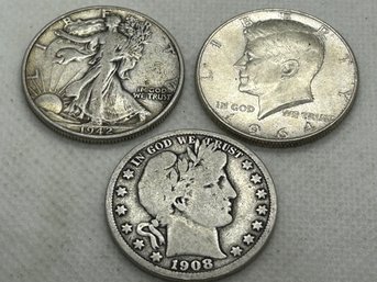 3 Varieties Of Antique U.S. 90 SILVER HALF DOLLARS