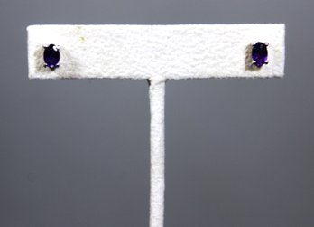 Fine Sterling Silver Genuine Amethyst Pierced Stud Earrings