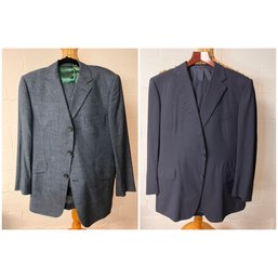 Two Men's Custom Suits - Black Lightweight Wool And Wool/Silk Blend Blue/Black