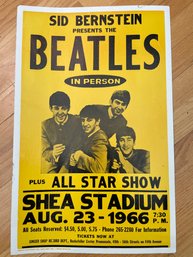 1966 The Beatles At Shea Stadium , Vintage Poster / Window Card 14' X22' By Tribune Showprint, Inc