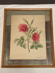 Two Roses Artwork Signed Fagen? 22x26 Mirror Mat Framed