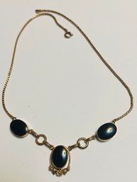 VINTAGE SIGNED VAN DELL 12K GOLD-FILLED ONYX NECKLACE