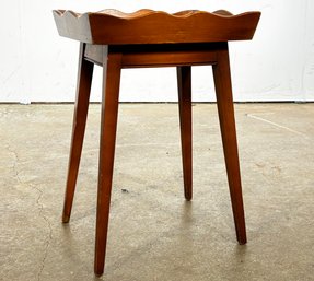 A Vintage Tray Top End Table With Inset Tooled Leather Finish