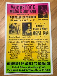 Woodstock Music & Art Fair August 1969, Vintage Poster / Window Card 14' X22' By Tribune Showprint, Inc