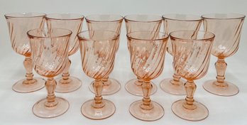 Vintage Arcoroc Glass Depression Glass Rose Color Wine Glasses In 2 Sizes (10 Pieces)