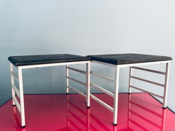 Pair Of Metal And Wood Side Tables