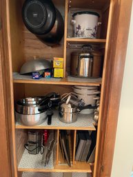 Large Assortment Of Cookware. Content Of Two Cabinets.