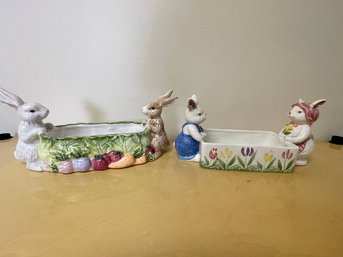 Pair Of Easter Bunny Butter Dishes