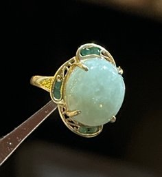 Stunning Large 14K Jade And Emerald Ring Size 8
