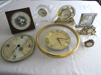 A Selection Of Decorative Glass Brass & More Wall & Desk Clocks