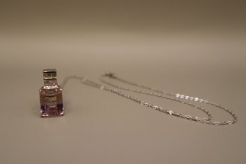 925 Sterling Silver With Purple And Clear Stones Pendant Signed 'STS' By Chuck Clemency Chain 925 Italy