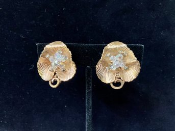 Vendome Etched Leaf Form Clip Earrings