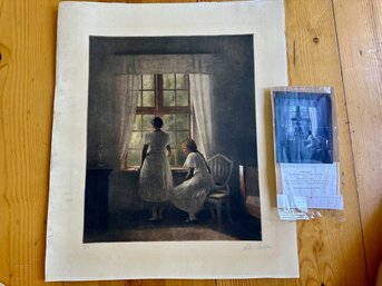 Peter Ilsted, Mezzotint, Two Little Girls By A Window, Signed & Numbered