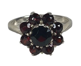 Sterling Silver Ladies Ring About Size 6 To 7 W Genuine Garnets