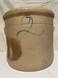 Antique '2' Stoneware Crock.  10.5' X 9'