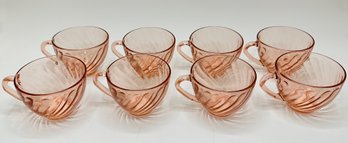 8 Vintage Arcoroc Glass French Depression Glass Rose Color Tea Cups