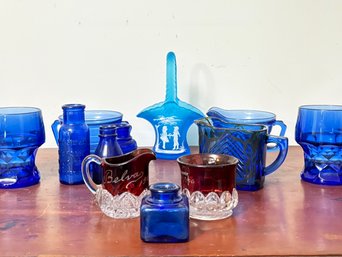 Vintage Blue And Cranberry Glass Assortment