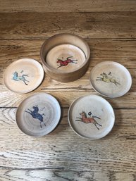 5 Vintage Asian Coasters In Holder.   Lot 33