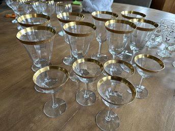 8 Gold Rimmed Wine Glasses And 5 Cordials