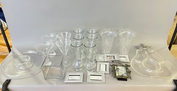 Table Lot Of Glass And Plastic Items