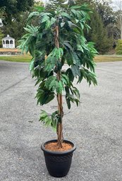 A Large, High Quality Faux Ficus In Composite Planter