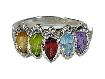 Sterling Silver Ladies Ring Having Genuine Semiprecious Stones