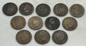 Large Lot Of 12 Original U.S. INDIAN HEAD PENNIES- Some Key Dates!