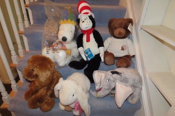 6 Stuffed Animals Including Snoopy, Cat In The Hat, Teddy Bear, Horton, Dog & Bunny