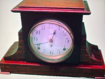 Antique Seth Thomas CT Burled Wood Mantle Clock & Key