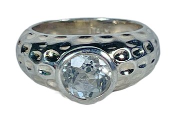 Fine Sterling Silver Ladies Ring With Solitaire White About Size 6 To 7