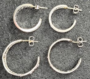Vintage Possibly Sterling - Ornate Hoop Pierced Earrings - 2 Pair - 7/8 Inch & 11/16 Inch Diameter - 925 Backs