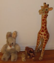 4 Steiff Stuffed Animals Including Giraffe (30 Tall), Bunny (has Tag In Ear And On Chest), Buffalo, Small