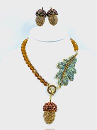 The Mighty Acorn Rhinestone Encrusted Necklace & Earring Set