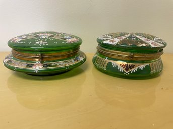 Pair Of Hinged Glass Trinket Dishes