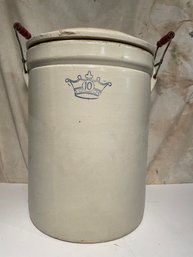 Antique Large Covered Stoneware Crock. Very Heavy 20' Tall