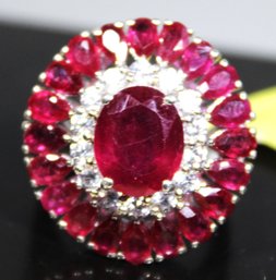 Fine Ruby Gemstone Fancy Dinner Ring Sterling Silver Size 7