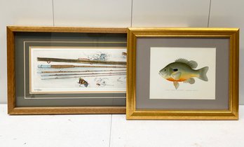 A Pair Of Vintage FIsh/Fishing Themed Lithographs