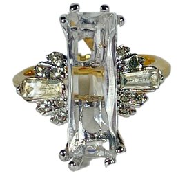 Vintage 1980s Gol Tone Deco Style CZ And Crystal Ladies Ring