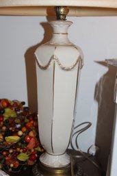 Pair Of White And Gold Trim Ceramic Lamps
