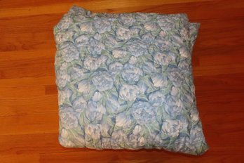 King Sized Quilted Bedspread With Blue Tulips/green Leaves