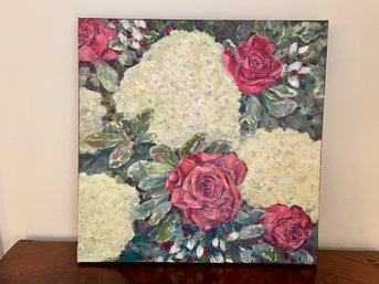Christina Tugeau (American, 20th Century) Original Oil Painting Of Hydrangas & Roses