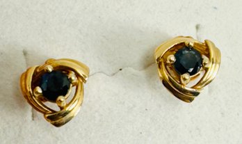 Pretty 14k Gold Blue Sapphire Earrings