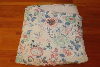 King Sized Quilted Bedspread  Blue Background With Pink And Green Flowers