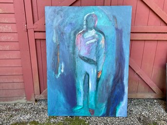 Mysterious Man In Teal Oil On Canvas By Patti Hirsch