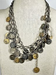 Tat 2 Sterling Silver Multi Strand Necklace Having Faux Ancient Coins