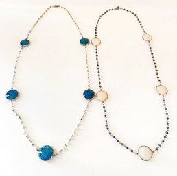 Two Long Necklaces With Circular Agate Accents