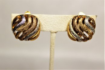 Pair Tri Color Gold Tone Vintage 1980s Ear Clips